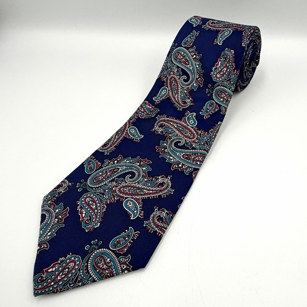 Christian Dior Necktie Men's Blue Pink Paisley 100% Silk USA Italy